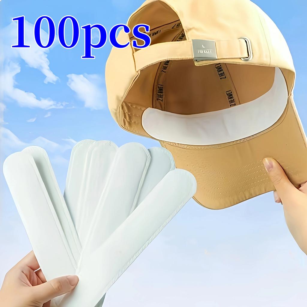 10/50/100PCS Hat Sweat Absorber Stickers Summer Cap Liner Bands Sweatband Visor Hats Size Reducer Adhesive Sweat Absorbing Pads