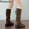 Winter Street Knight Knee High Top Women Concise Thick Heels Female Retro Slim Long Booties De Muje for Adult Women