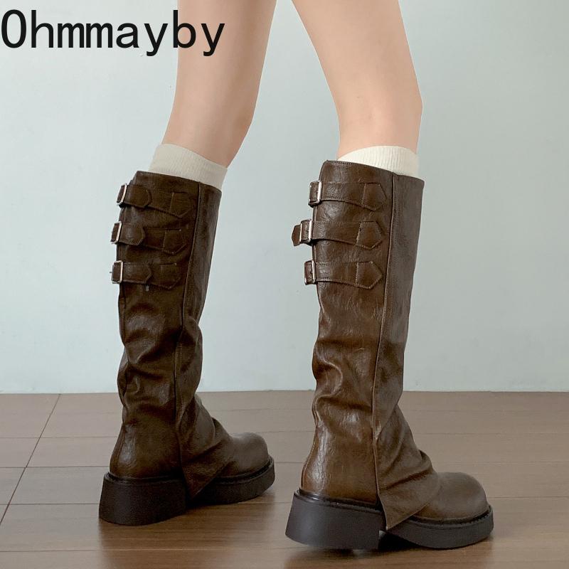 Winter Street Knight Knee High Top Women Concise Thick Heels Female Retro Slim Long Booties De Muje for Adult Women
