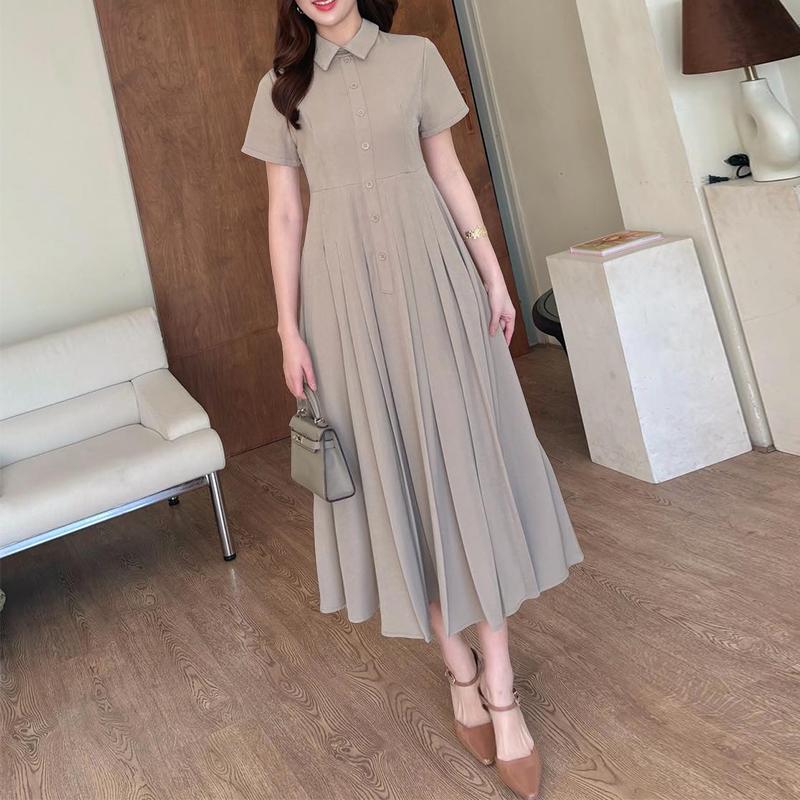 ZANZEA Vestido Largo Casual de Manga Corta con Cuello Vuelto para Mujer