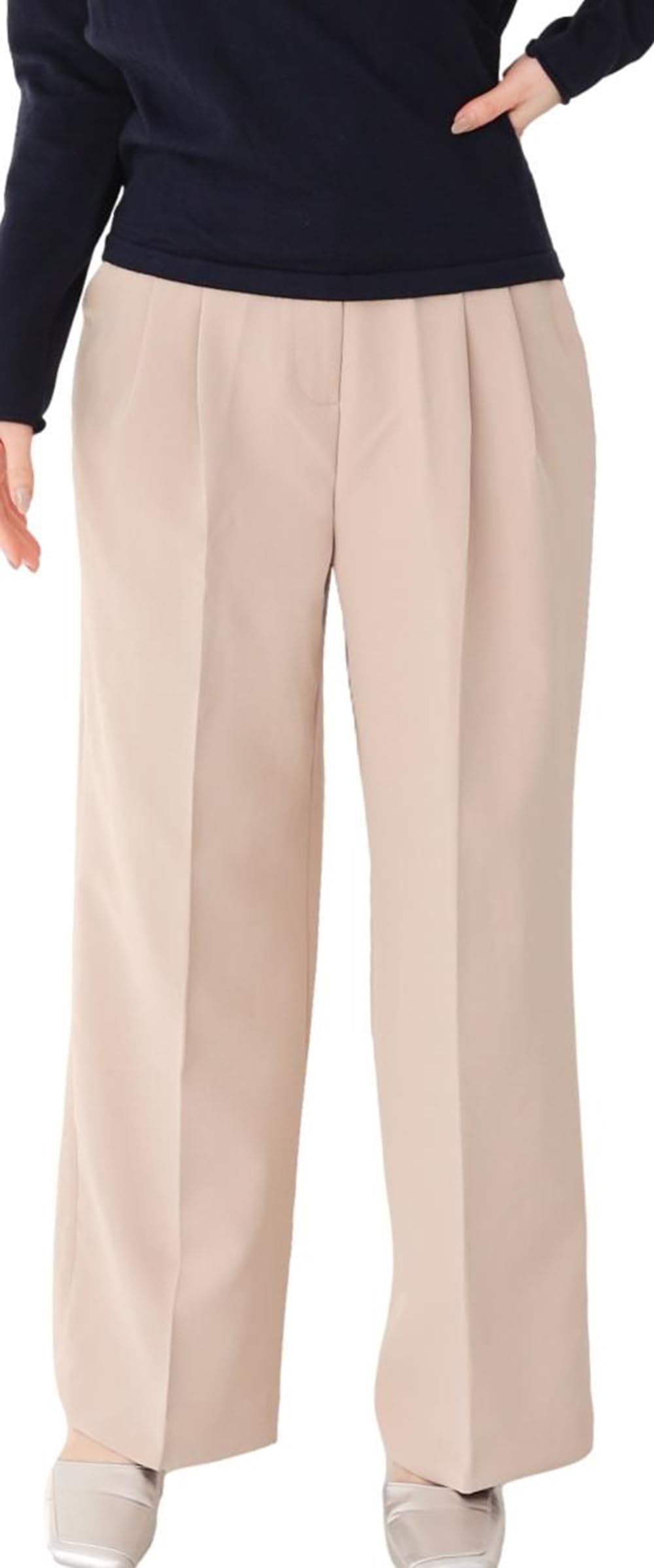 

Pintuck Wide Stretch Pants with YKK Office Women s Zipper, Work, Spring/Summer/Autumn (JP, Alphabet, Small, Beige) бежевый