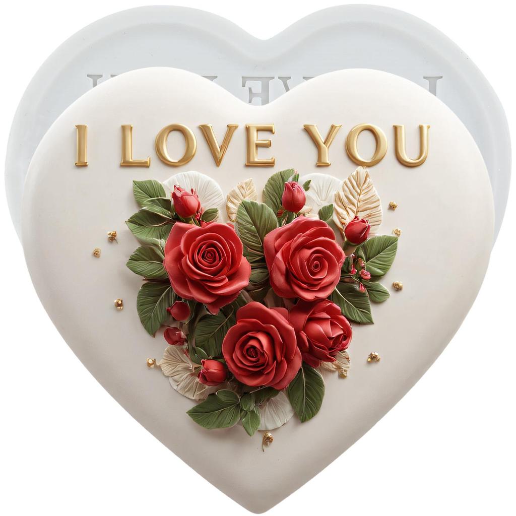 Heart Silicone Molds Love Heart Rose Flower Fondant Mold Relief Flower Mold Cake Decorating Tools Cupcake Topper Candy Chocolate Gumpaste Mold