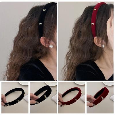 Non Slip Bow Headband Alloy Velvet Hairband Elegant Hair Hoop  Fall Winter