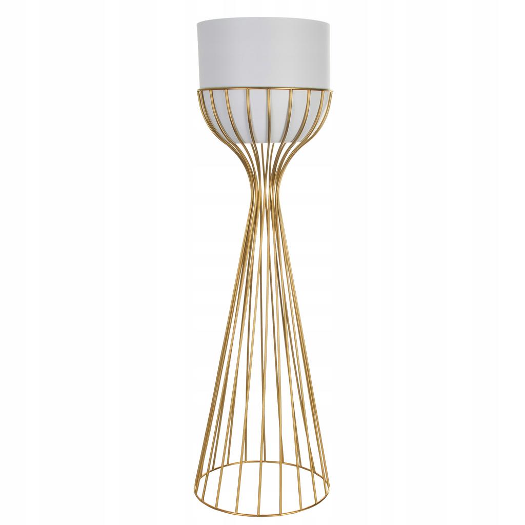 Kwietnik Stojący Metal Biało Złoty Stojak Loft Druciany 68Cm