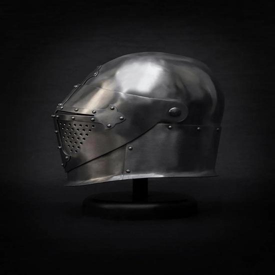 Sugarloaf Helmet with Stand 14th Century Crusader Knight Armor Medieval Visored Helmet with Steel Cross LARP SCA Reenactment Gift