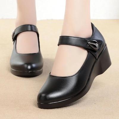 Women Fashion Sweet Wedge Heel Shoes for Student School Lady Casual Spring & Summer Buckle Strap Heel Shoes for Hotel Work Ga06