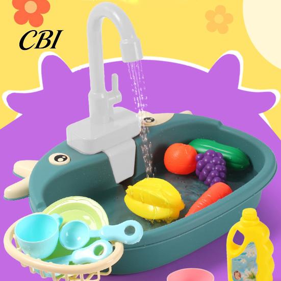 Realistisch stromend water speelgoed doe-alsof gootsteen kraan vervanging, Elektrische circulatie peuter voor kinderkamer keuken, Vaatwasserbestendig rollenspel op batterijen