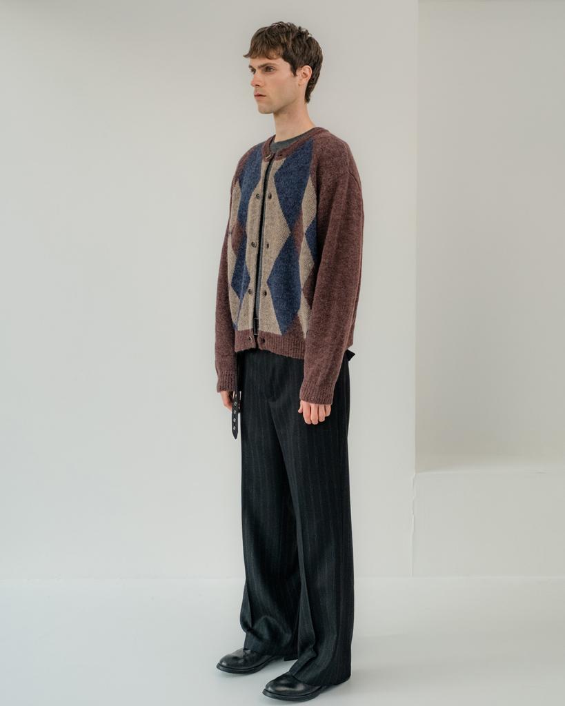 Pokeopeiseu Alpaca Argyle Cardigan Burgundy