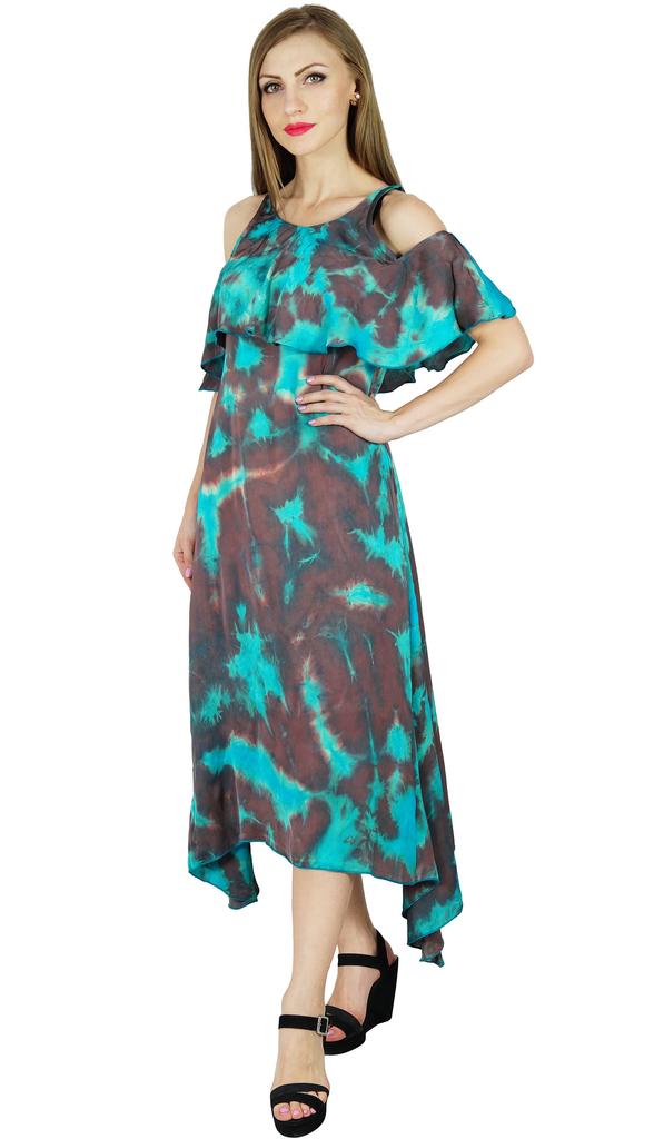 Bimba Women Chic Style Ribbed Cold Shoulder Dress Asymmetrical Holiday