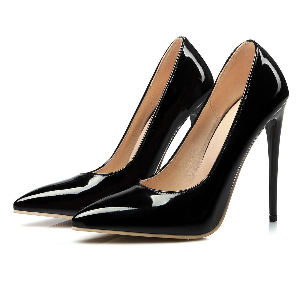 Large size 47 classic style women's patent pointed high heels 12cm high heels elegant women's solid color slim high heels