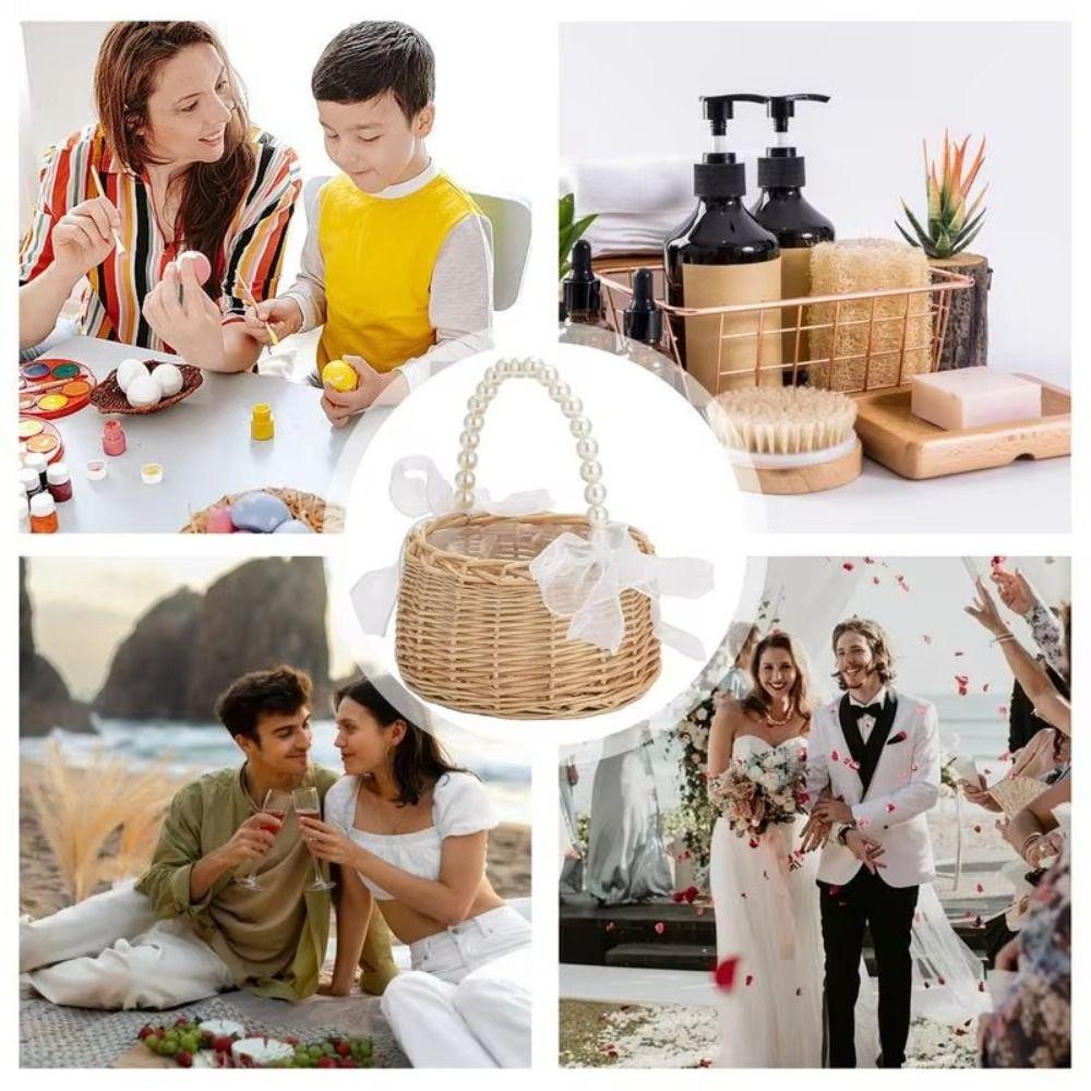 Pearls Handle Woven Basket Twin Fish Tail Design Flower Arrangement Basket  for Wedding