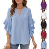 Womens Spring Tops V Neck Ruffle Sleeve Summer Shirts for Women Loose Fit Womens Summer Shirts Casual Style Blouse