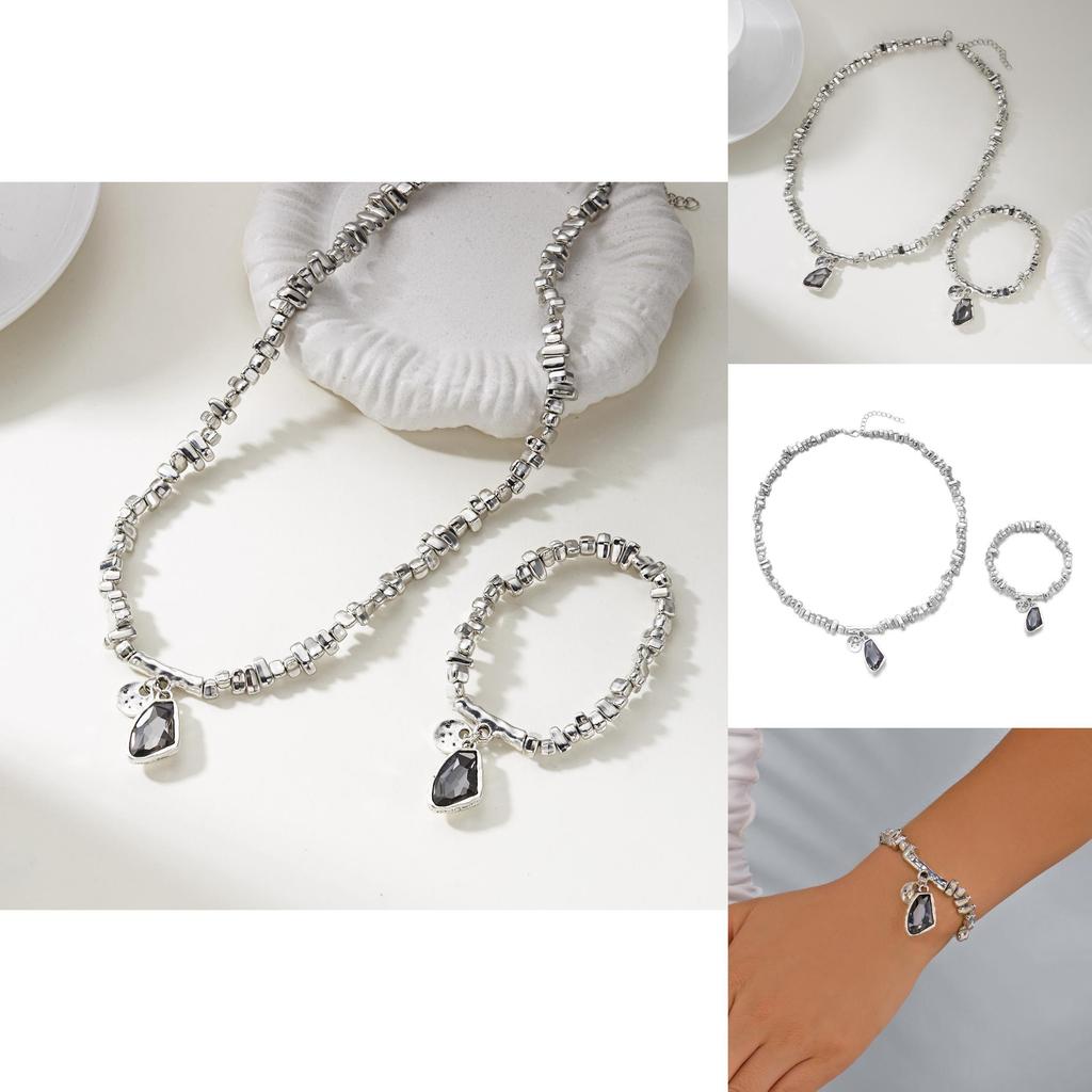 Einzigartiges unregelmäßiges Formlegierungs-Anhänger-Choker- und Armband-Set mit Liniendetails für Damen