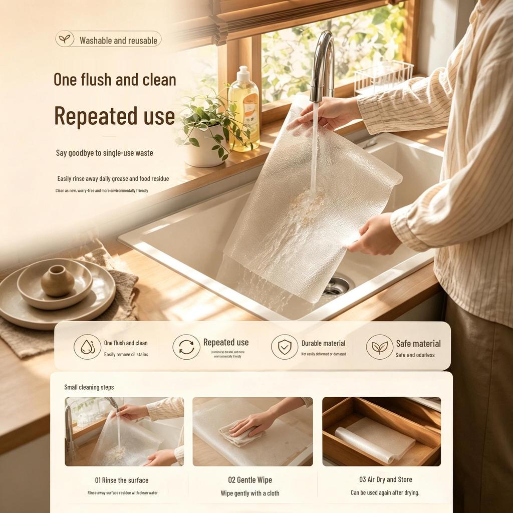 Thick Transparent Food-Grade and Cuttable Drawer & Cabinet Liner - Dirt-Resistant and Moisture-Proof
