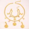 High-End Sun Portrait Titanium Stainless Steel Jewelry Set: Necklace, Bracelet, and Earrings in Light Luxury Design for Women.