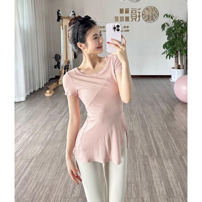 

Летние спортивные топы для женщин с узким силуэтом и боковыми разрезами, облегающие талию Pink S