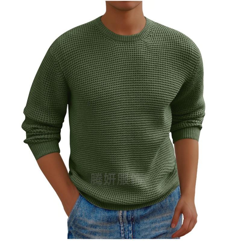 Mens 2026 Solid Color Crew Neck Long Sleeve Knit Sweater Plus Size Warm Casual Youth Fashion