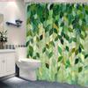 1Pc Abstract Green Leaves Shower Curtain Vertical Mosaic - With Hooks Waterproof Mildew Proof Easy Install Washable