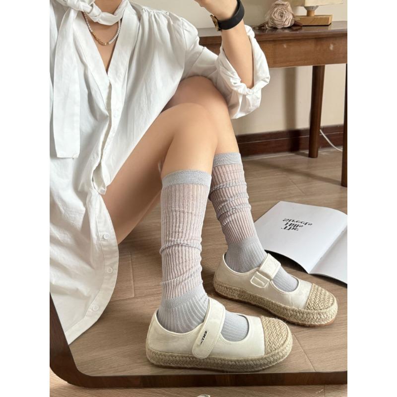 

Вертикальные гольфы, шелковые чулки, летние дышащие модные чулки в стиле академии, прочные чулки с тонким ворсом 1 pair светло-серый