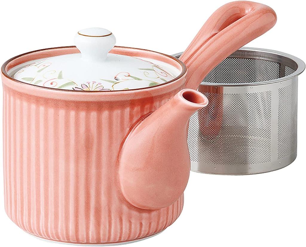 This lightweight teapot features a hand-painted floral lid, a 9cm diameter, and a 350ml capacity. Its delicate pink design features a long,