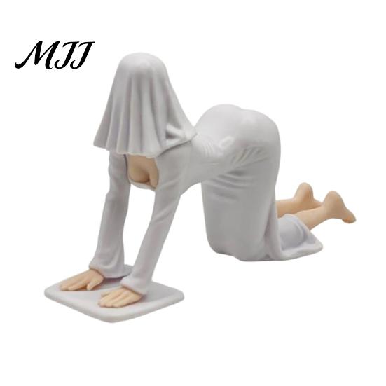 Decorative Seated Figurine Ghost Girl Hooded Sculpture, Ethereal Mysterious Statue, Gothic Whimsical Garden Ornament Queen Character Robe for