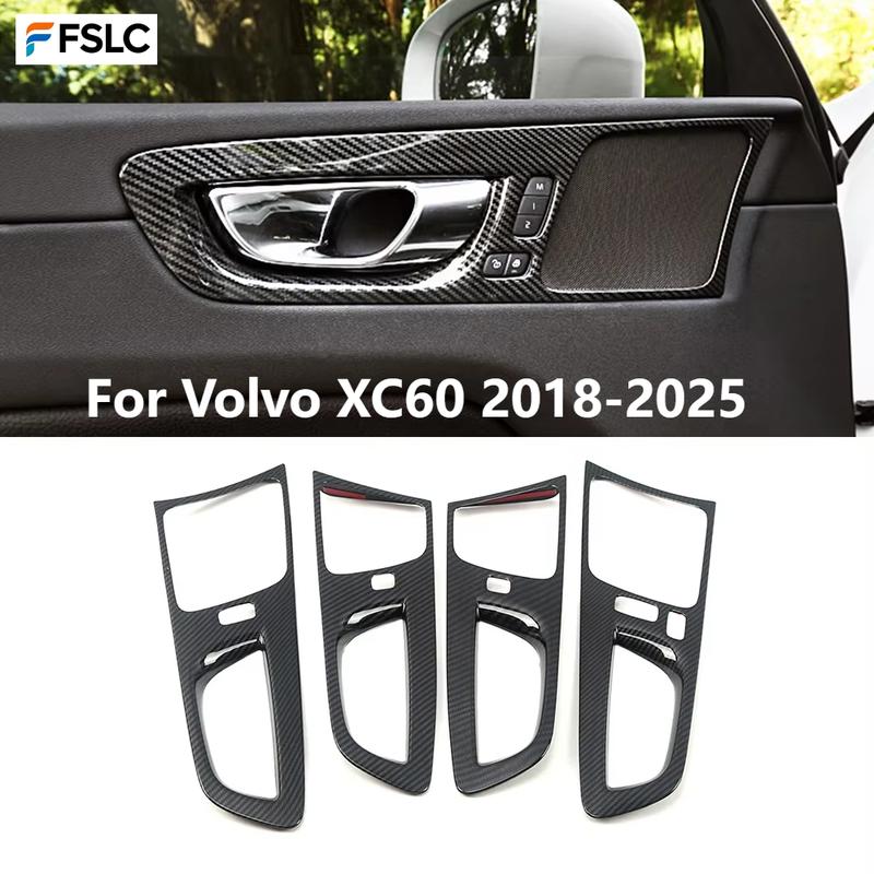 For Volvo XC60 2018-2025 Carbon Fiber Color Inner Door Handle Frame Cover Trim ABS Interior Accessories Decoration