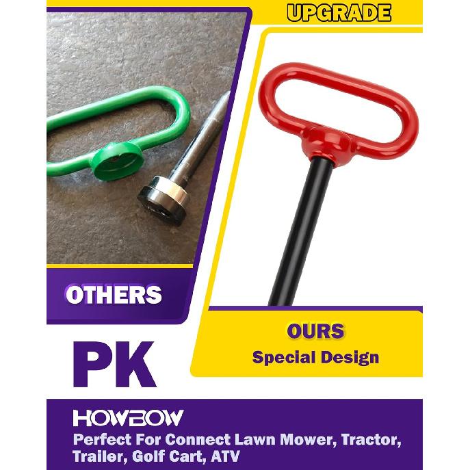 1/2 Inch Trailer Hitch Pin And Clip, 1/2" X 4" Tow Hitch Pin Rubber Coated Red Handle Pin For Tractors, Towing, Lawn Mower, Golf Cart And ATV, Heavy