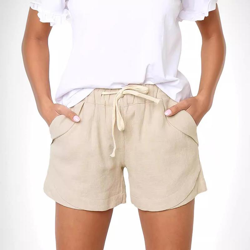 

Повседневные шорты для женщин, эластичные шорты с высокой талией на шнурке. Удобные дышащие легкие летние спортивные шорты с карманами для работы, отдыха, пляжа S абрикосовый