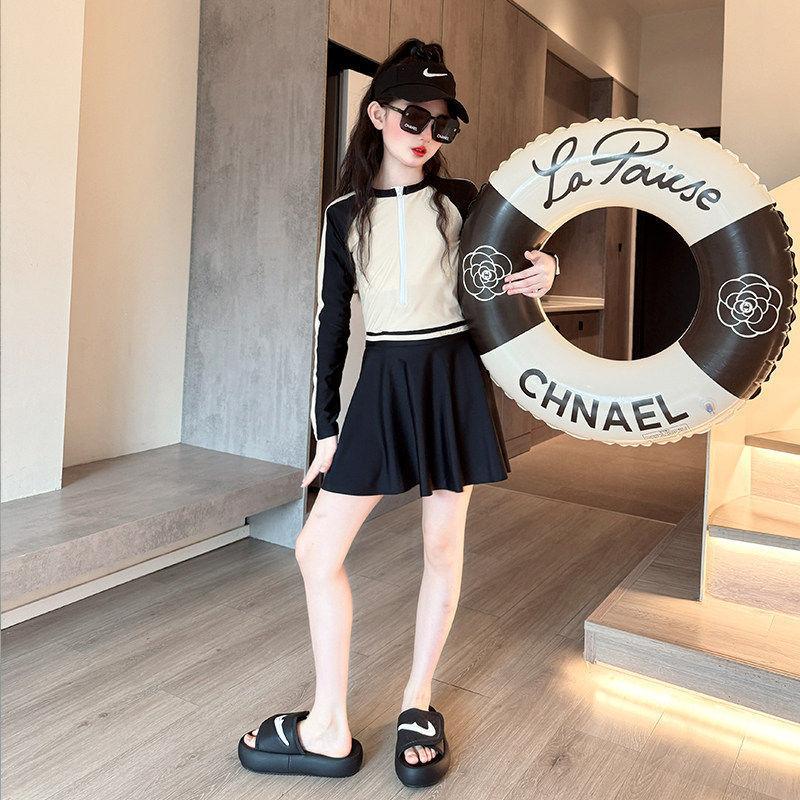 Girls 12-15 Years Long Sleeve One Piece Swimsuit Modest Skirted Boyshort Swimwear For Teens Students 120