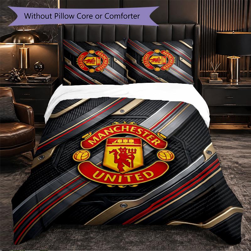Vzor Manchester United 3dílná sada povlečení Měkký povlak na přikrývku z mikrovlákna s povlaky na polštáře do ložnice