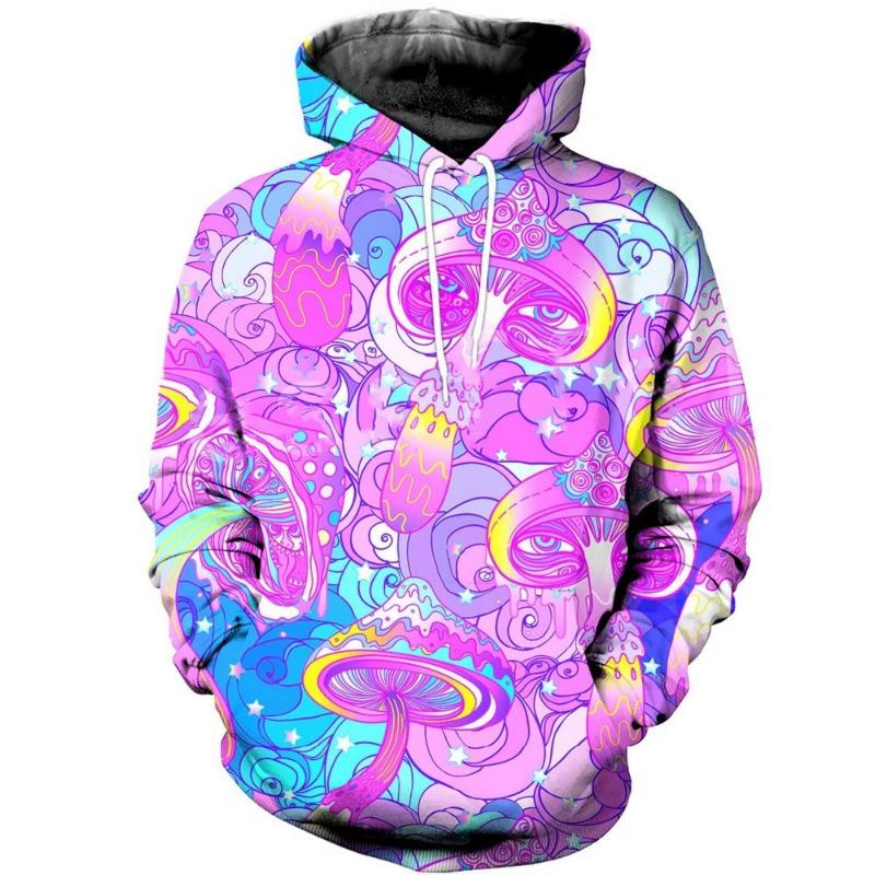 Fashion Colored Mushroom Pattern 3D Printed Hooded Sweatshirt Casual Super Large Hooded Sweatshirt Street Harajuku Men Pullover