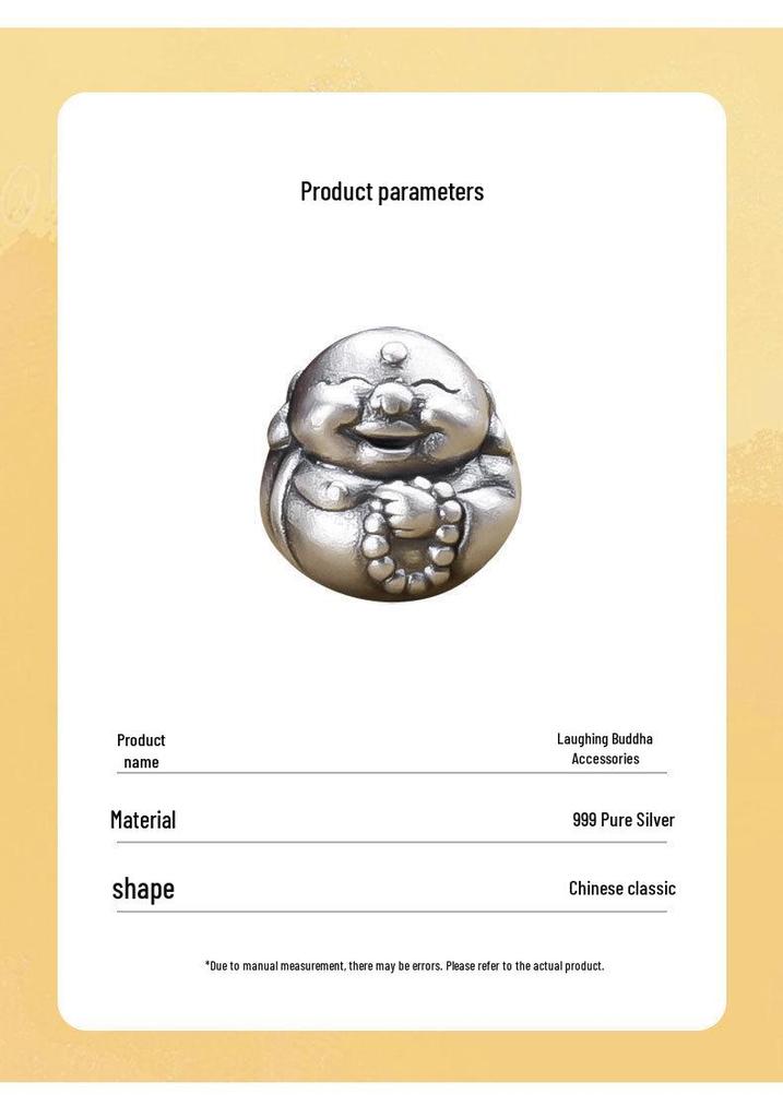 999 Sterling Silver Laughing Buddha Spacer Bead Pendant for Woven Bracelet DIY Crafts