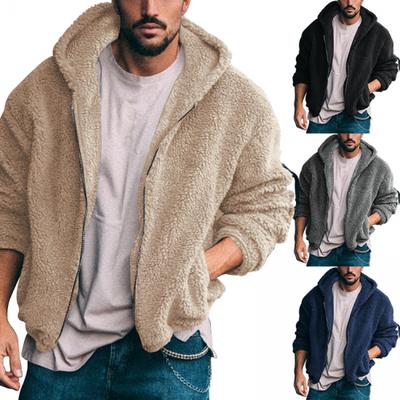 Wintermantel für Herren, warm, Fleece, flauschig, mit Kapuze, Reißverschluss, einfarbig, Outwear, Pullover, Streetwear, Jacken, Kleidung für Männer