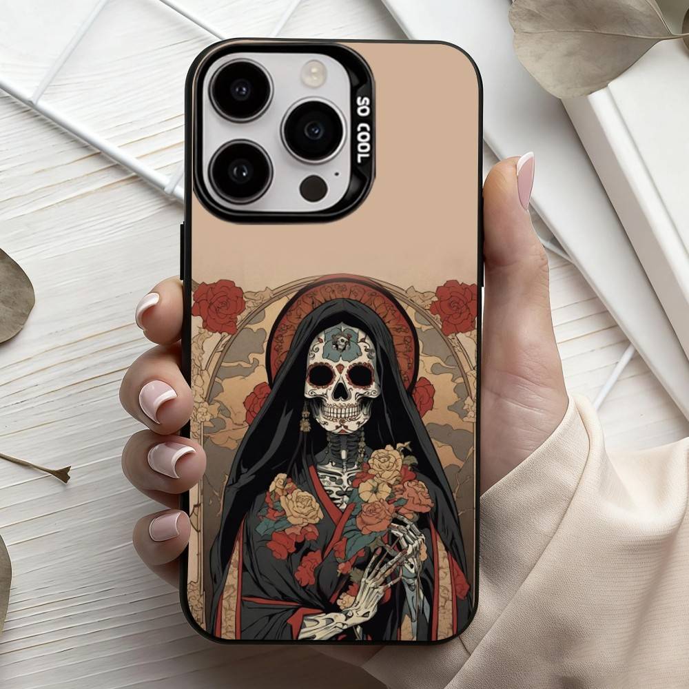 Santa M-Muerte P-print-T Phone Case For iPhone17,16,15,14,13,12,11 Plus,Pro Max Black Candy silver phone case