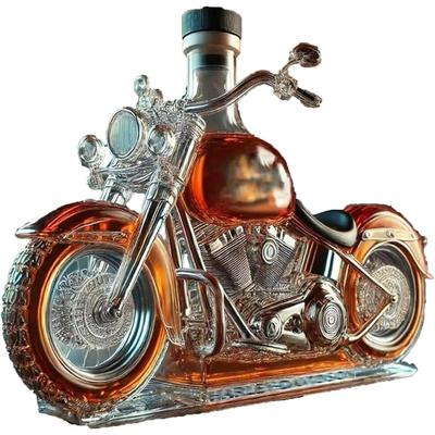 300ML 3D karafa na whisky s motivem motocyklu - Ručně foukaná umělecká skleněná soška | Nová láhev na uchovávání lihovin pro domácí barový dekor | Jedinečný dárek pro motorkáře