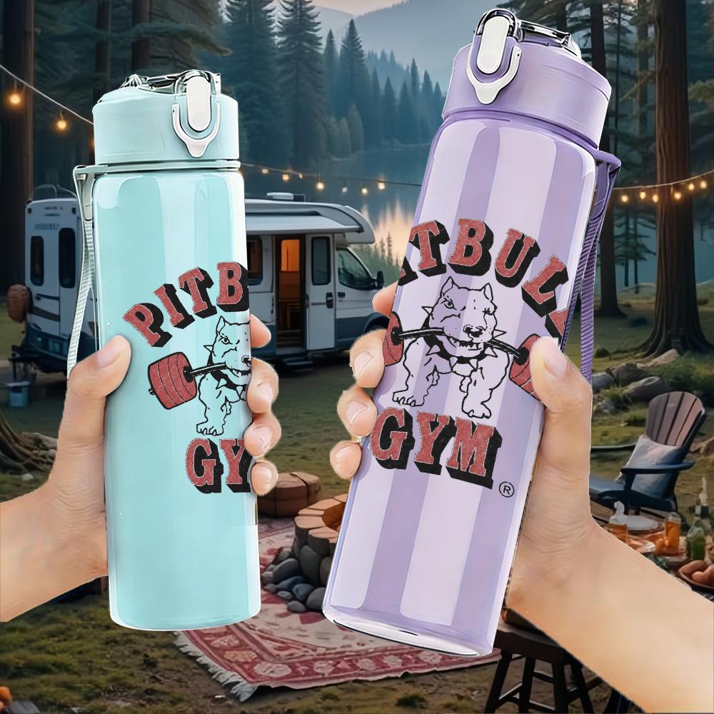 1PC Pitbull Dog Retro Text Graphic Print 750ml Portable Sports Water Bottle Leakproof Gym Outdoor Travel Drink Cup