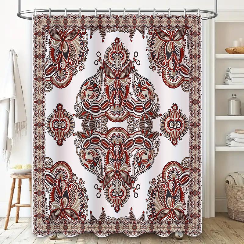 Vintage Boho Shower Curtain With Floral Print Decorative Bathtub Cover 3D Printing Waterproof Fabric Multiple Sizes Available