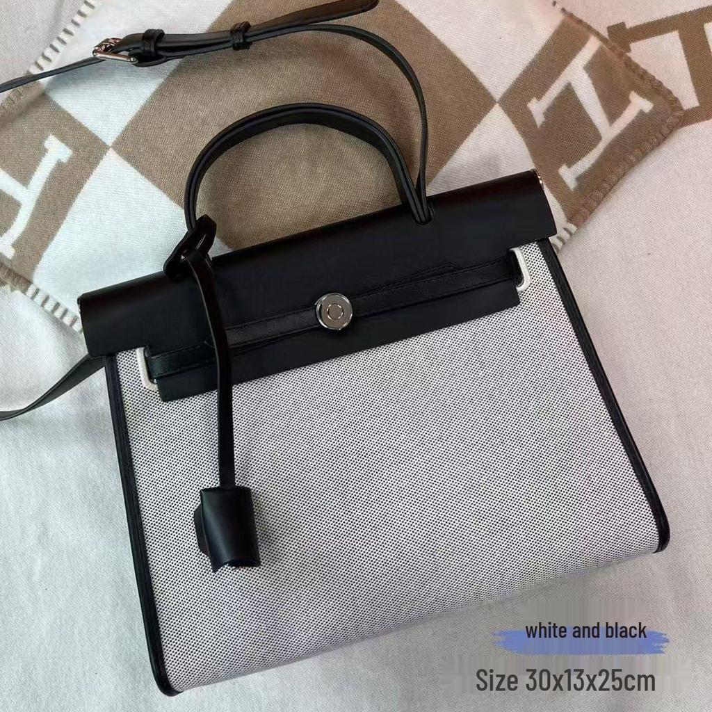 2025 Women's Canvas & Cowhide Kelly Colorblock Shoulder Bag - Large Capacity Fashion Handbag