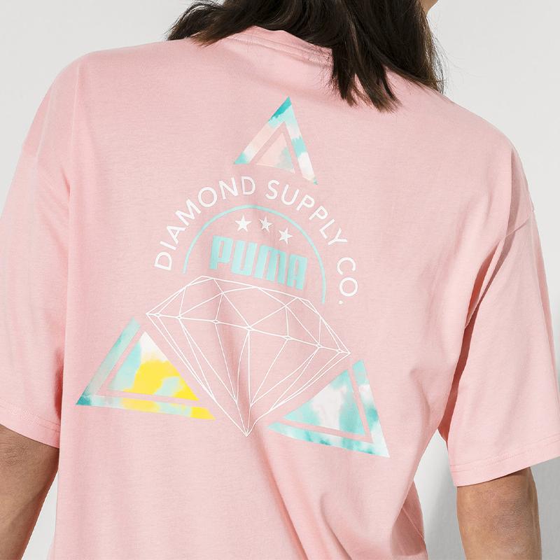 Puma Letter Print Short Sleeve T-Shirt Men Tops Peach-Pink 578232-19