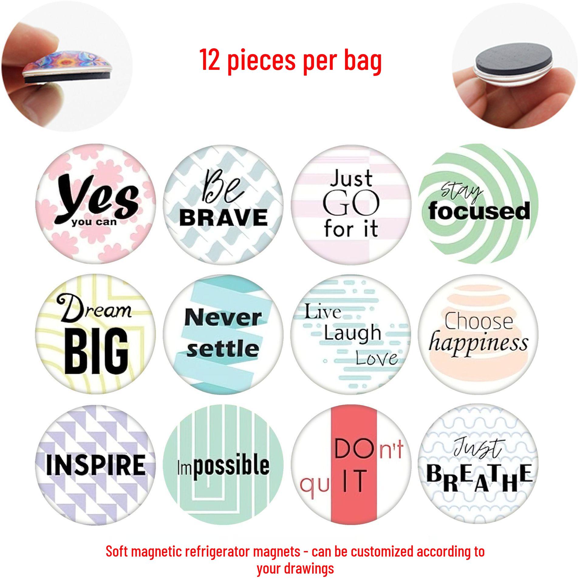 

Simple Geometric Texture Inspirational Text Glass Magnet for Home Décor 25 mm Magnet Set of 12 (SJB245)