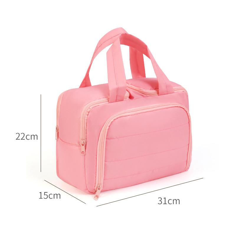 

Large Capacity Double Opening Makeup Bag Women S Travel Miscellaneous Storage Bag Handheld Organizer Cosmetic Pouch Wash Bag рожевий