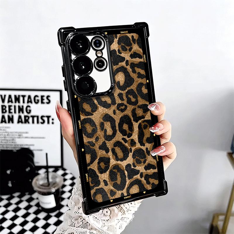 Fashion Sweet Leopard Print Plating Phone Case For Samsung Galaxy S24 S25 FE S26 Edge S23 Ultra S22 S21 Plus S20 Anti-Fall Airab