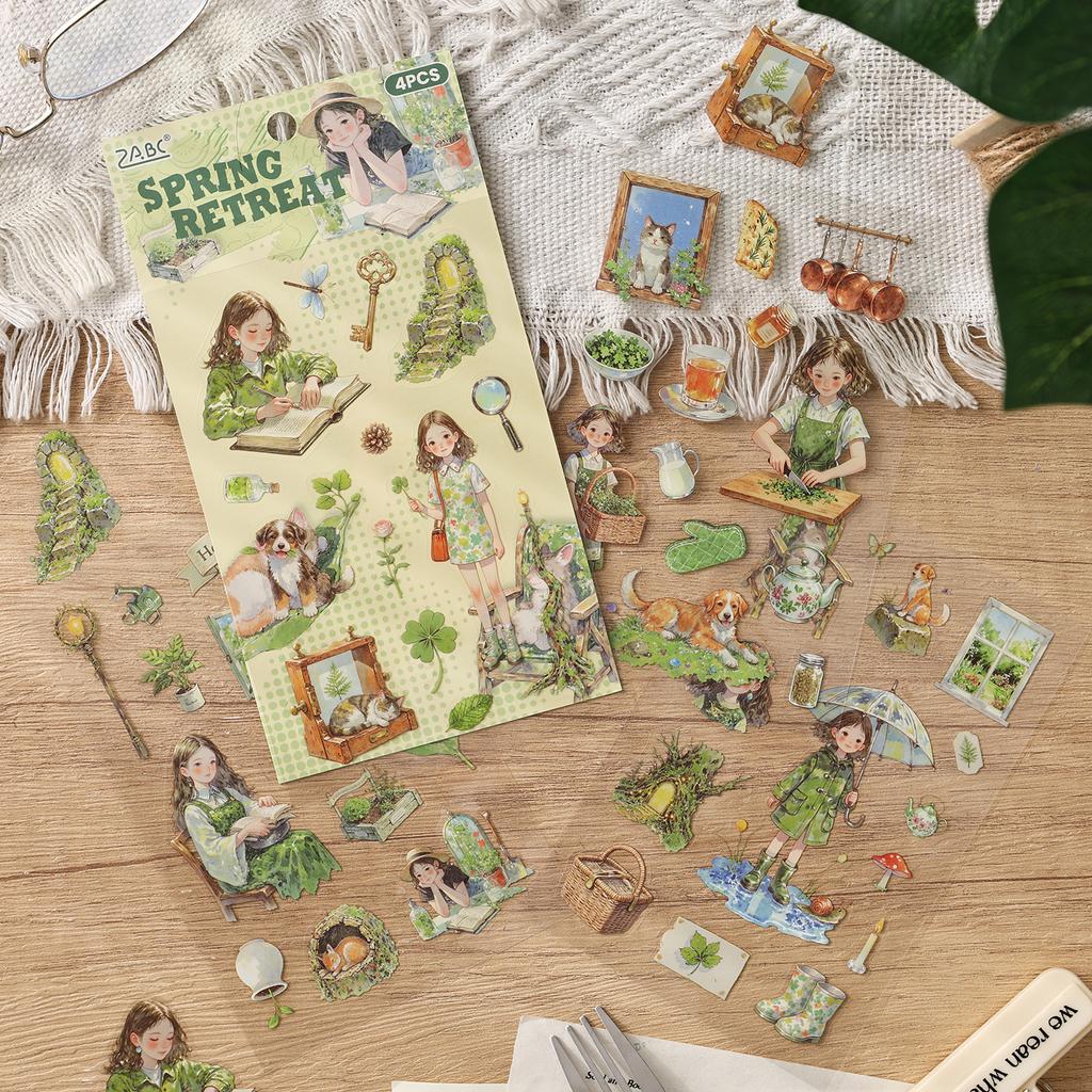 4/24sheets Kawaii Little Girl's Daily Life PET Die Cut Stickers DIY Diary Phone Case Aesthetics Stationery Stickers