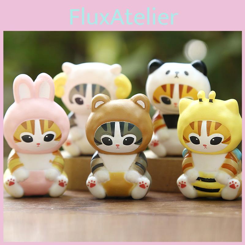 5pcs Creative Animal Headsets Sitting Cat Model Ornament Set For Collectors And Gift