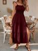2026 Spring/Summer European & American Spaghetti Strap Layered Waist-cinching Solid Color Women's Long Dress