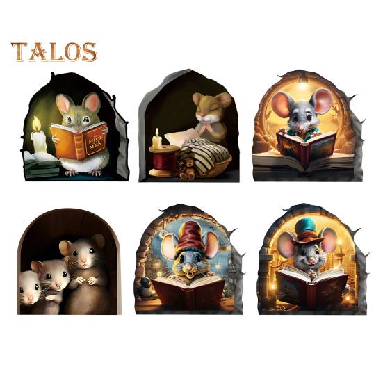 Mouse Wall Sticker Peel And Stick Cartoon Reading Mouse Wall Decal Waterproof Self-Adhesive Sticker for Kids Room Classroom Home Wall Decor