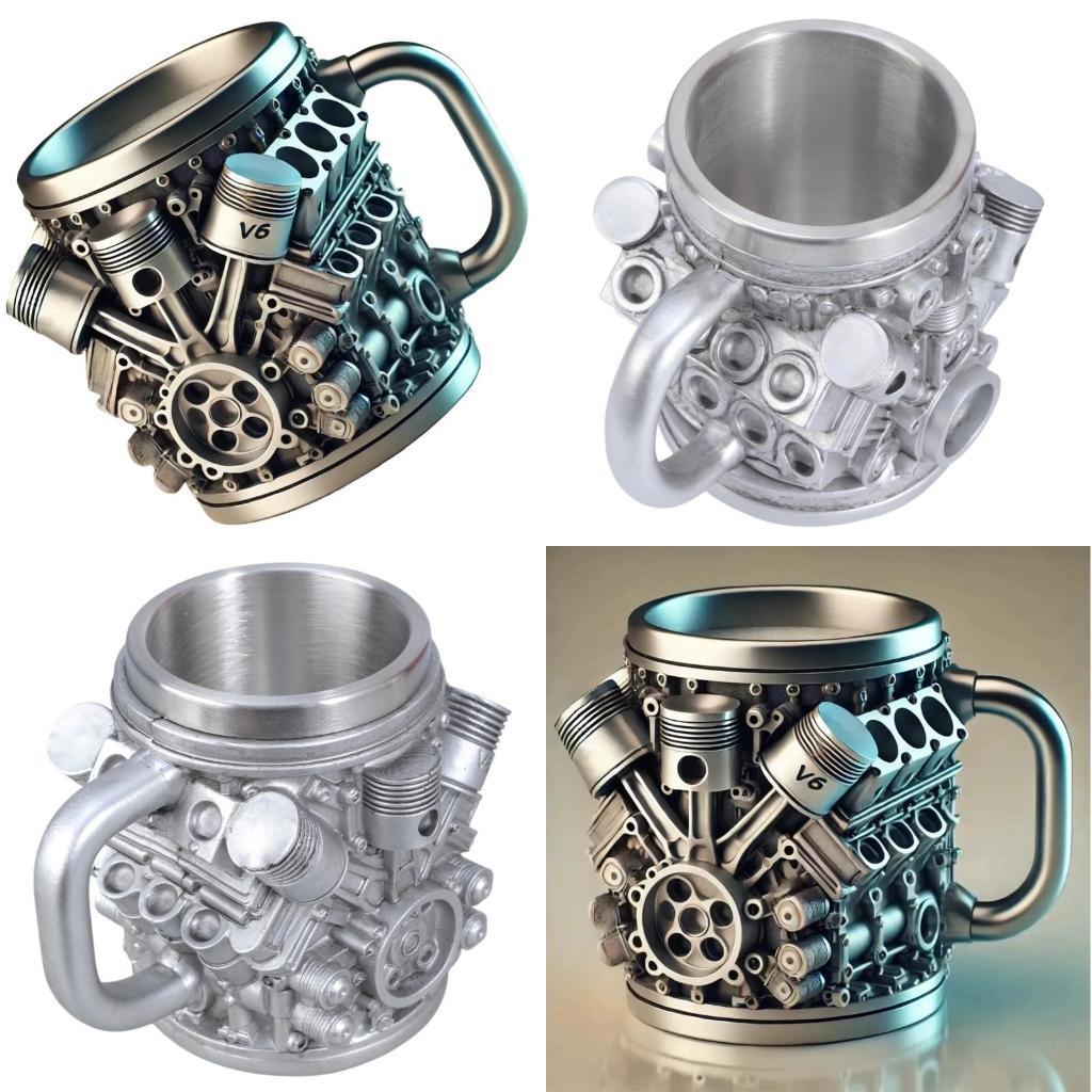 G8DA Automotive Themed Stainless Steel Insert Cup Mechanical Detailing Resin Coffee Mug Insulated Drinkware For Daily Use