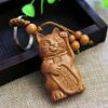 Exotic Wood Carving Lucky Cat Keychain Pendant Hanging Bag Pouch Ornament Gift