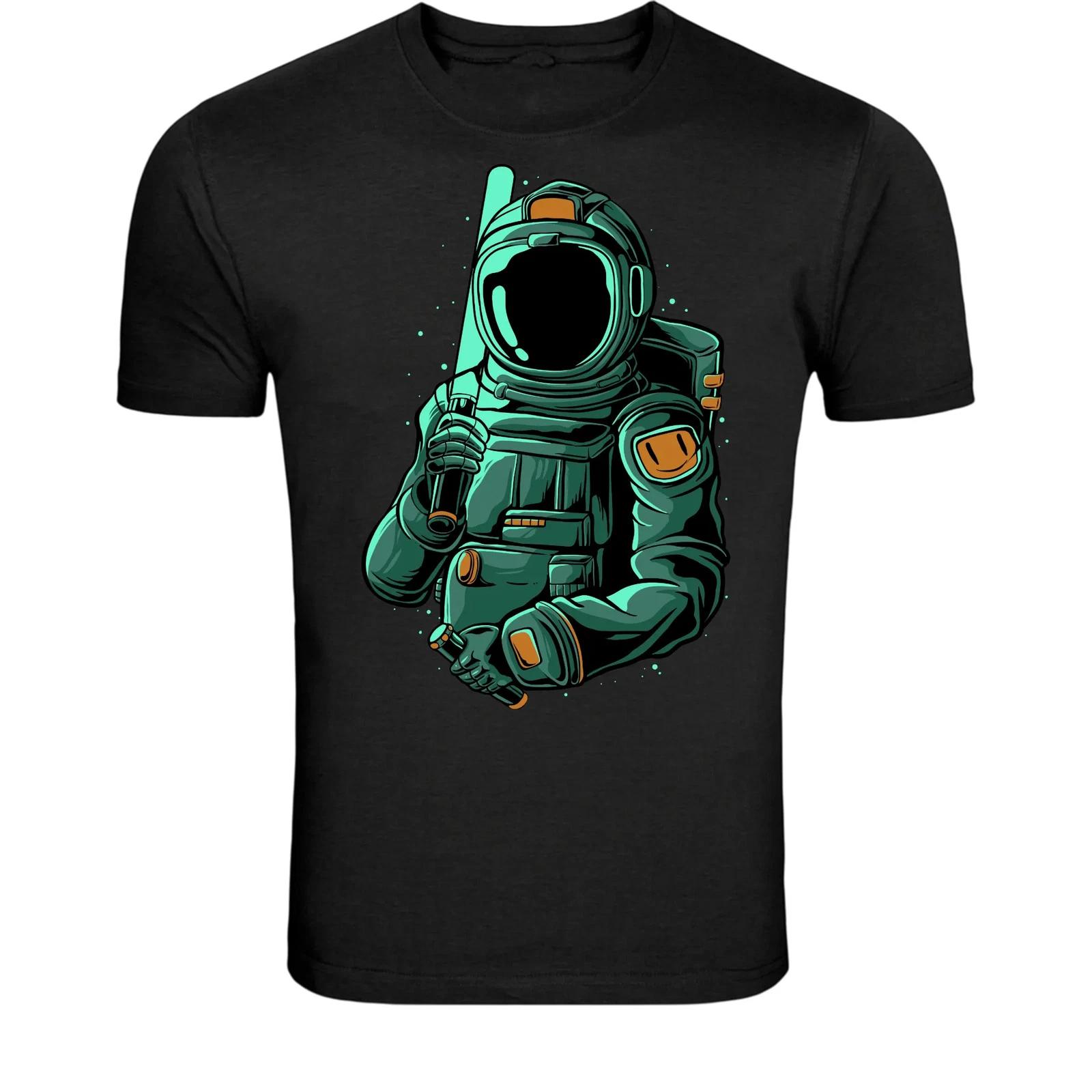 Cool Astronaut With Baseball Bat T-Shirt - Space Warrior Sci-Fi 3XL