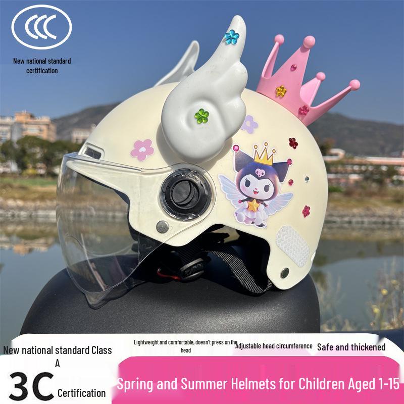 3C Certified Children's Helmet, Age 1-15: All-Season, Breathable, Sun-Protective, Anti-Fall Kuromi Design for Electric Scooters
